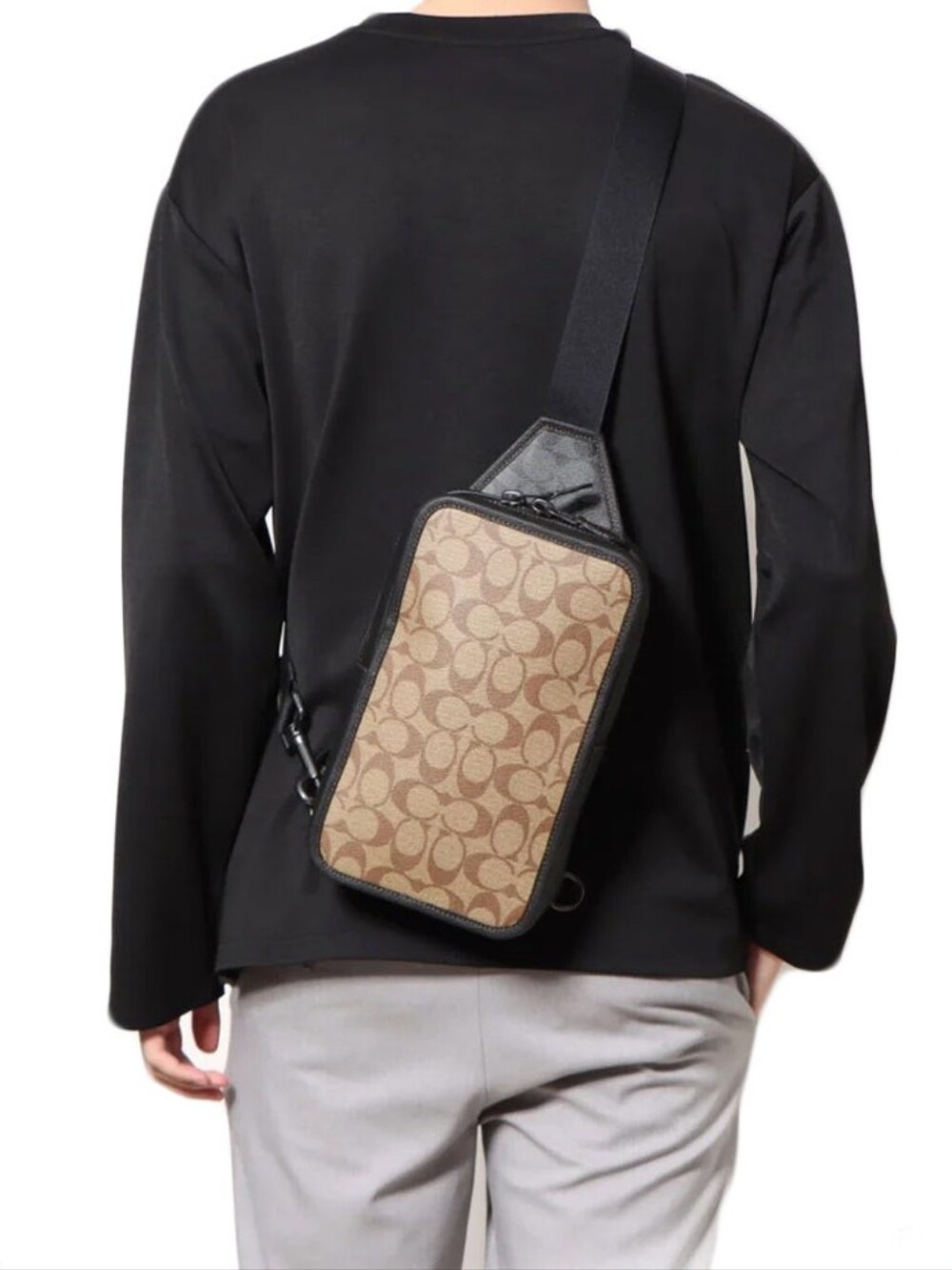 Coach Sullivan Pack Blocked Signature Canvas Sling Bag Charcoal C9865 - Picture 7 of 14
